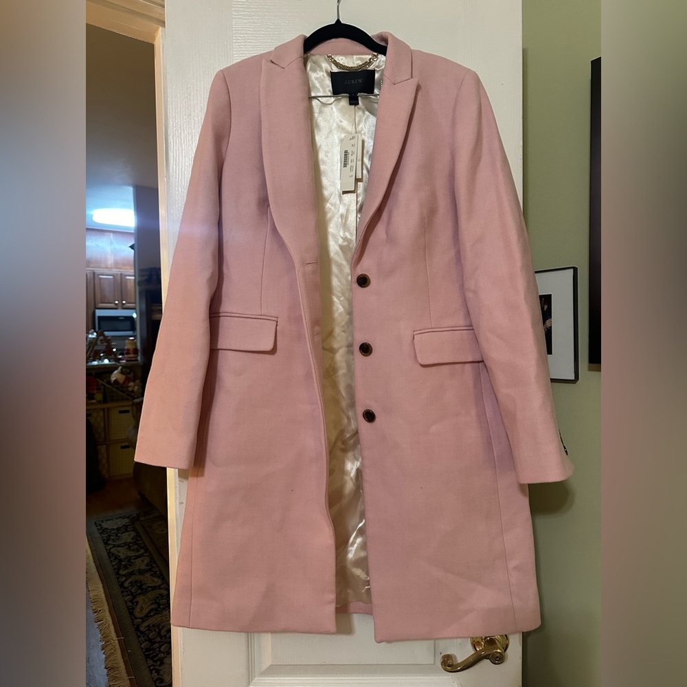 New with Tags JCrew Parke Topcoat- Italian Wool in light pink